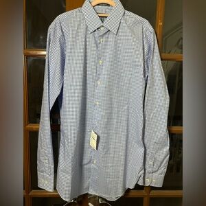 New 🆕 Nordstrom Blue and White Gingham Dress Shirt Trim Fit